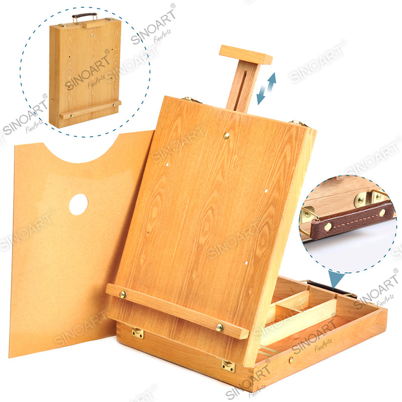 44x33x10cm Wooden Portable Artists Tabletop Foldable with Wooden Palette Box Easel