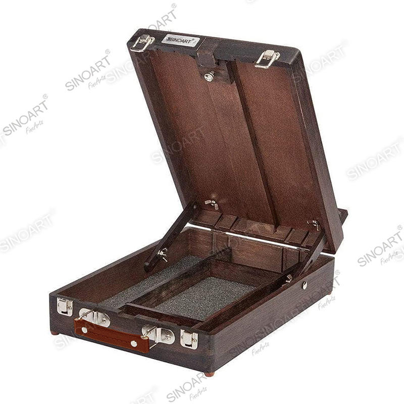 26x39x12.7cm Antique Brown Mahogany Wooden Artists Portable Sketch Tabletop Foldable Box Easel