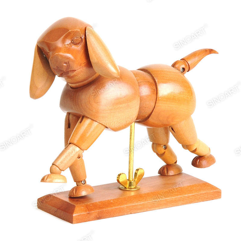 Wooden Doggie Pig Cat Animal Figure Jointed Mannequin for Drawing Sketching Manikin