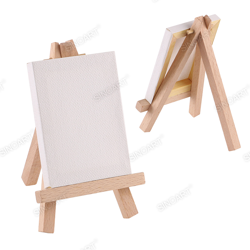 Mini Wooden Easel and Painting Canvas Set Stretched Canvas