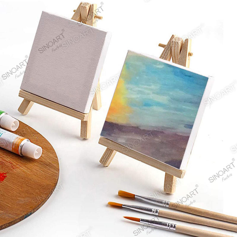 Mini Wooden Easel and Painting Canvas Set Stretched Canvas