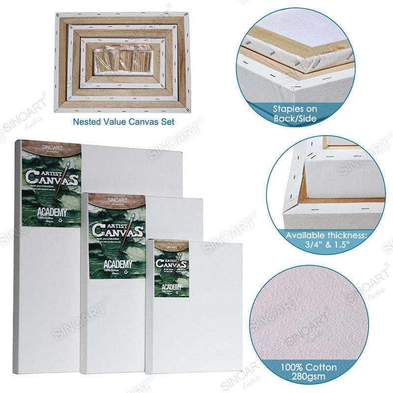 Nested Value Canvas Set Artist Cotton Blank Painting Stretched Canvas