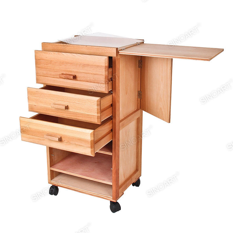 Artist Taboret Drawers with Locking Casters Wooden Easel 