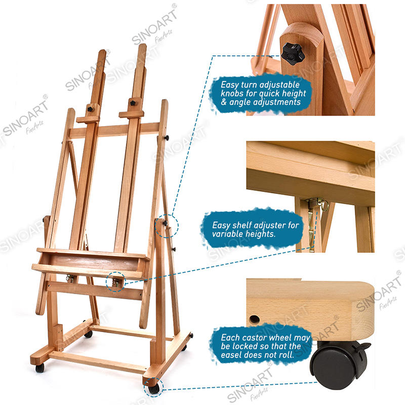 77x80x201(352)cm Twin Canvas Holder Heavy Duty Extra Large Adjustable H-Frame Studio Easel with Artist Storage Tray Wooden Easel