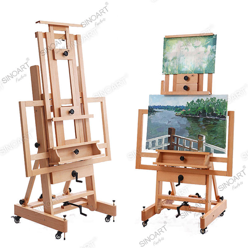 70x72x177(277)cm Deluxe Heavy Duty Extra Large Adjustable H-Frame Studio Easel with Artist Storage Tray Wooden Easel