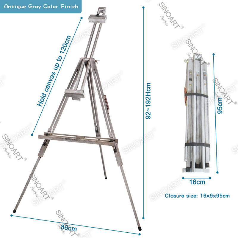 86x92(192)cm Antique Gray Artist Folding Sketch Portable Tripod with Storage Tray Wooden Easel