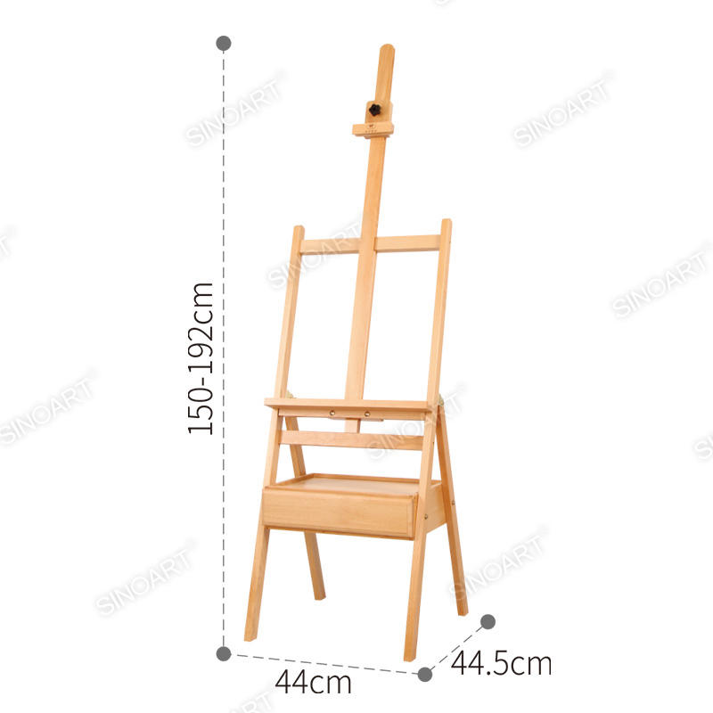 45x44x132(168)cm Heavy Duty Adjustable H-Frame Studio Easel with Artist Storage Tray Wooden Easel