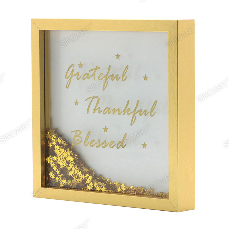 19.4x19.4x3cm Sequin Wood Finish Art Frame Display Picture Photo Frame