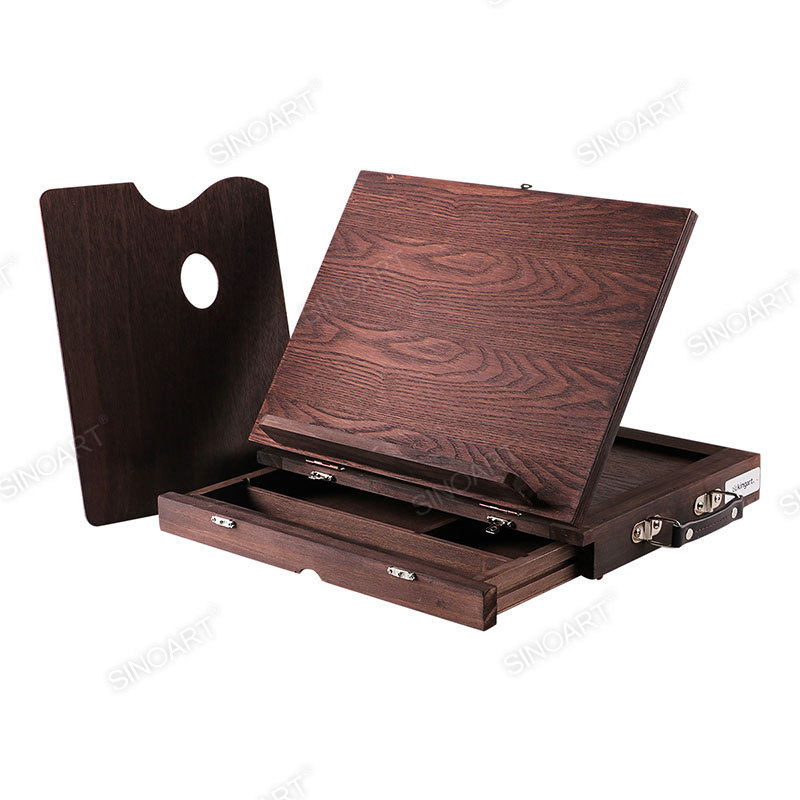 33.5x26x26.5cm Antique Brown Mahogany Wooden Portable Artist Tabletop Foldable Box Easel