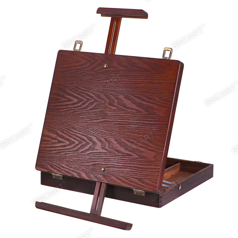 40x34x6.5cm Antique Brown Mahogany Wooden Artists Portable Sketch Tabletop Foldable Box Easel
