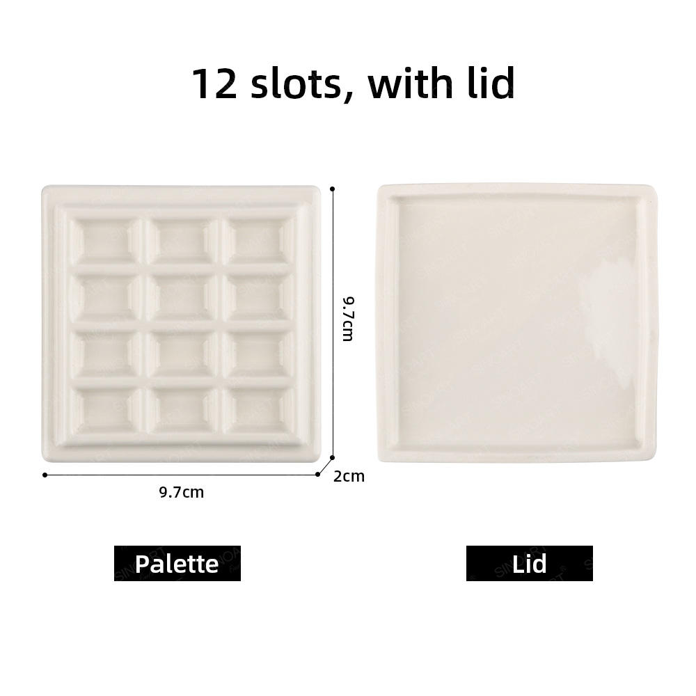 SINOART'S Ceramic Palette，Square 12/20 slots with lid, Side length 12cm