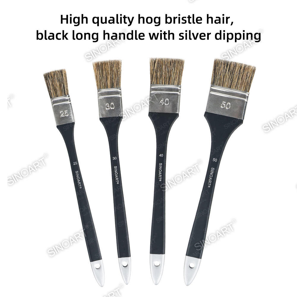 Long handle Wide hog bristle paint brush for acrylic & oil painting