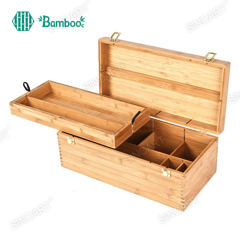 40.5x20x15.5cm Bamboo Large Artist Storage Portable Tool Box With Two Tier Drawer Bamboo Easel