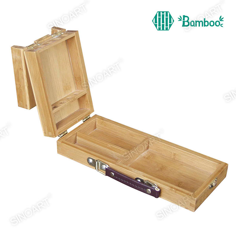 26x10.5x5cm Bamboo Artist Brush & Tools Storage Box Flip Opening Bamboo Easel 