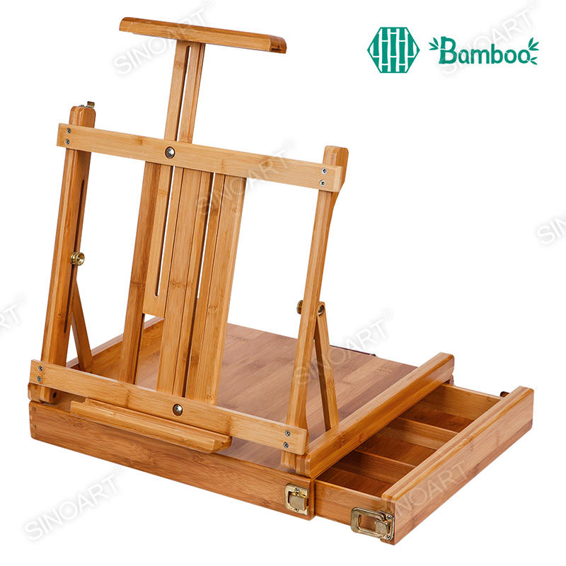 38x41x13cm Bamboo Artist Sketch Box Table Desktop Natural Portable Bamboo Easel
